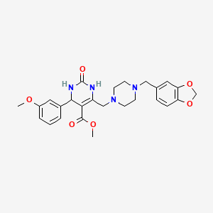molecular formula C26H30N4O6 B2980692 Methyl 6-{[4-(1,3-benzodioxol-5-ylmethyl)piperazin-1-yl]methyl}-4-(3-methoxyphenyl)-2-oxo-1,2,3,4-tetrahydropyrimidine-5-carboxylate CAS No. 1252820-56-6