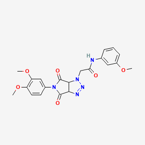 molecular formula C21H21N5O6 B2980694 2-(5-(3,4-dimethoxyphenyl)-4,6-dioxo-4,5,6,6a-tetrahydropyrrolo[3,4-d][1,2,3]triazol-1(3aH)-yl)-N-(3-methoxyphenyl)acetamide CAS No. 1052610-14-6