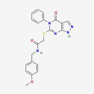 molecular formula C21H19N5O3S B2980708 N-(4-甲氧基苄基)-2-[(4-氧代-5-苯基-4,5-二氢-1H-吡唑并[3,4-d]嘧啶-6-基)硫代]乙酰胺 CAS No. 309943-39-3