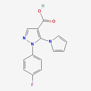 molecular formula C14H10FN3O2 B2980729 1-(4-氟苯基)-5-(1H-吡咯-1-基)-1H-吡唑-4-羧酸 CAS No. 1015873-61-6