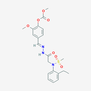 molecular formula C21H25N3O7S B298073 4-(2-{[2-Ethyl(methylsulfonyl)anilino]acetyl}carbohydrazonoyl)-2-methoxyphenyl methyl carbonate 