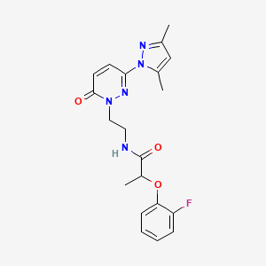 molecular formula C20H22FN5O3 B2980730 N-(2-(3-(3,5-dimethyl-1H-pyrazol-1-yl)-6-oxopyridazin-1(6H)-yl)ethyl)-2-(2-fluorophenoxy)propanamide CAS No. 1396847-62-3