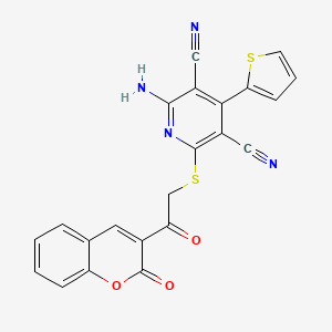 2-amino-6-((2-oxo-2-(2-oxo-2H-chromen-3-yl)ethyl)thio)-4-(thiophen-2-yl)pyridine-3,5-dicarbonitrile