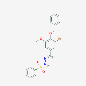 molecular formula C22H21BrN2O4S B298075 N'-{3-bromo-5-methoxy-4-[(4-methylbenzyl)oxy]benzylidene}benzenesulfonohydrazide 