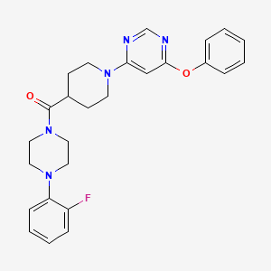 molecular formula C26H28FN5O2 B2980752 (4-(2-Fluorophenyl)piperazin-1-yl)(1-(6-phenoxypyrimidin-4-yl)piperidin-4-yl)methanone CAS No. 1116045-02-3