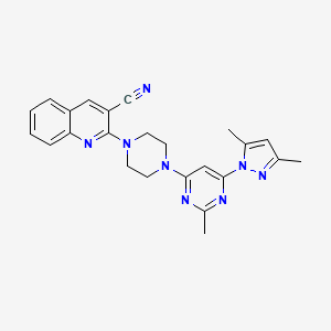 molecular formula C24H24N8 B2980759 2-[4-[6-(3,5-Dimethylpyrazol-1-yl)-2-methylpyrimidin-4-yl]piperazin-1-yl]quinoline-3-carbonitrile CAS No. 2415631-88-6