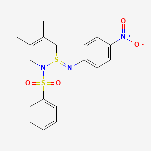 molecular formula C18H19N3O4S2 B2980769 2-(Benzenesulfonyl)-4,5-dimethyl-1-(4-nitrophenyl)imino-3,6-dihydrothiazine CAS No. 324057-81-0