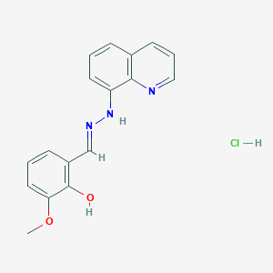 molecular formula C17H16ClN3O2 B2980777 2-甲氧基-6-[(E)-(喹啉-8-基肼亚基)甲基]苯酚；盐酸盐 CAS No. 477762-40-6