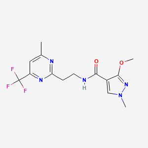 molecular formula C14H16F3N5O2 B2980778 3-methoxy-1-methyl-N-(2-(4-methyl-6-(trifluoromethyl)pyrimidin-2-yl)ethyl)-1H-pyrazole-4-carboxamide CAS No. 1396684-19-7