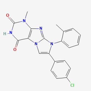 molecular formula C21H16ClN5O2 B2980781 7-(4-chlorophenyl)-1-methyl-8-(o-tolyl)-1H-imidazo[2,1-f]purine-2,4(3H,8H)-dione CAS No. 923462-40-2