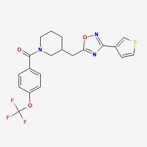molecular formula C20H18F3N3O3S B2980782 (3-((3-(噻吩-3-基)-1,2,4-恶二唑-5-基)甲基)哌啶-1-基)(4-(三氟甲氧基)苯基)甲苯酮 CAS No. 1798516-55-8