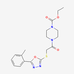 molecular formula C18H22N4O4S B2980787 4-(2-((5-(邻甲苯基)-1,3,4-恶二唑-2-基)硫代)乙酰)哌嗪-1-甲酸乙酯 CAS No. 850936-68-4