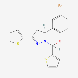 molecular formula C18H13BrN2OS2 B2980789 9-bromo-2,5-dithiophen-2-yl-5,10b-dihydro-1H-pyrazolo[1,5-c][1,3]benzoxazine CAS No. 332063-20-4
