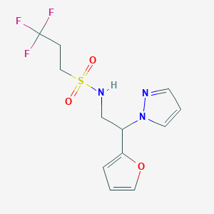 molecular formula C12H14F3N3O3S B2980792 3,3,3-三氟-N-(2-(呋喃-2-基)-2-(1H-吡唑-1-基)乙基)丙烷-1-磺酰胺 CAS No. 2034346-22-8