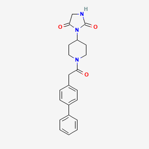 molecular formula C22H23N3O3 B2980796 3-(1-(2-([1,1'-Biphenyl]-4-yl)acetyl)piperidin-4-yl)imidazolidine-2,4-dione CAS No. 2034388-75-3
