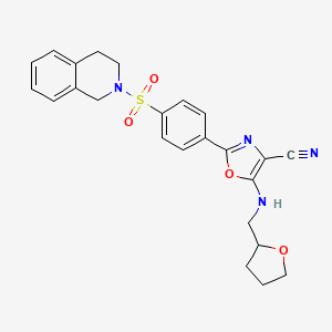 molecular formula C24H24N4O4S B2980803 2-(4-((3,4-dihydroisoquinolin-2(1H)-yl)sulfonyl)phenyl)-5-(((tetrahydrofuran-2-yl)methyl)amino)oxazole-4-carbonitrile CAS No. 941249-77-0