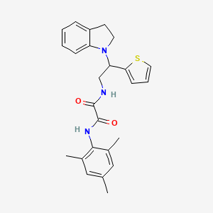 molecular formula C25H27N3O2S B2980812 N1-(2-(indolin-1-yl)-2-(thiophen-2-yl)ethyl)-N2-mesityloxalamide CAS No. 898452-46-5