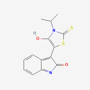 molecular formula C14H12N2O2S2 B2980813 (Z)-3-isopropyl-5-(2-oxoindolin-3-ylidene)-2-thioxothiazolidin-4-one CAS No. 324560-87-4