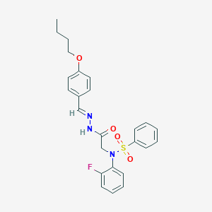 molecular formula C25H26FN3O4S B298082 N-{2-[2-(4-butoxybenzylidene)hydrazino]-2-oxoethyl}-N-(2-fluorophenyl)benzenesulfonamide 