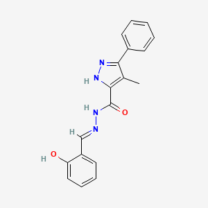 molecular formula C18H16N4O2 B2980827 (E)-N'-(2-hydroxybenzylidene)-4-methyl-3-phenyl-1H-pyrazole-5-carbohydrazide CAS No. 306758-89-4
