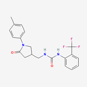 molecular formula C20H20F3N3O2 B2980829 1-((5-Oxo-1-(p-tolyl)pyrrolidin-3-yl)methyl)-3-(2-(trifluoromethyl)phenyl)urea CAS No. 954660-54-9