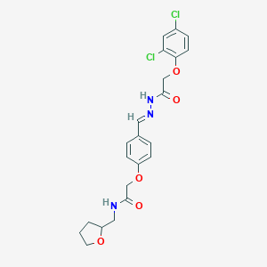 2-{4-[(E)-{2-[(2,4-dichlorophenoxy)acetyl]hydrazinylidene}methyl]phenoxy}-N-(tetrahydrofuran-2-ylmethyl)acetamide