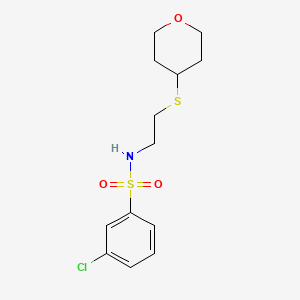 molecular formula C13H18ClNO3S2 B2980862 3-氯-N-(2-((四氢-2H-吡喃-4-基)硫代)乙基)苯磺酰胺 CAS No. 2034447-58-8