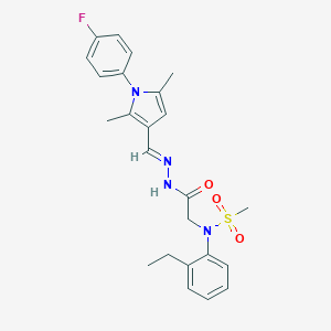 molecular formula C24H27FN4O3S B298088 N-(2-ethylphenyl)-N-[2-(2-{[1-(4-fluorophenyl)-2,5-dimethyl-1H-pyrrol-3-yl]methylene}hydrazino)-2-oxoethyl]methanesulfonamide 