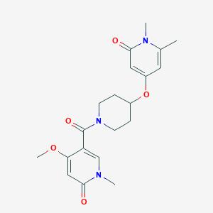 molecular formula C20H25N3O5 B2980880 5-(4-((1,6-dimethyl-2-oxo-1,2-dihydropyridin-4-yl)oxy)piperidine-1-carbonyl)-4-methoxy-1-methylpyridin-2(1H)-one CAS No. 2320376-84-7