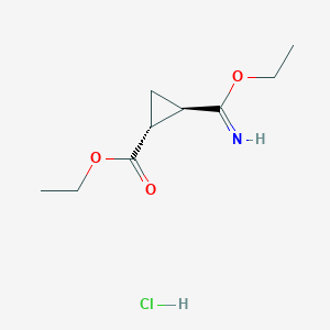 molecular formula C9H16ClNO3 B2980884 Ethyl (1R,2R)-2-(C-ethoxycarbonimidoyl)cyclopropane-1-carboxylate;hydrochloride CAS No. 2243512-81-2