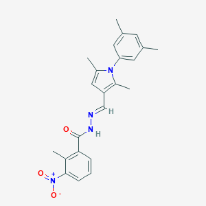 molecular formula C23H24N4O3 B298091 N'-{[1-(3,5-dimethylphenyl)-2,5-dimethyl-1H-pyrrol-3-yl]methylene}-3-nitro-2-methylbenzohydrazide 