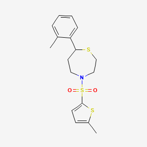 molecular formula C17H21NO2S3 B2980913 4-((5-甲基噻吩-2-基)磺酰基)-7-(邻甲苯基)-1,4-噻杂戊环 CAS No. 1705868-68-3