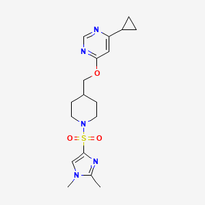 molecular formula C18H25N5O3S B2980915 4-cyclopropyl-6-((1-((1,2-dimethyl-1H-imidazol-4-yl)sulfonyl)piperidin-4-yl)methoxy)pyrimidine CAS No. 2320505-98-2