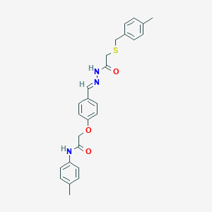 molecular formula C26H27N3O3S B298092 N-(4-methylphenyl)-2-[4-[(E)-[[2-[(4-methylphenyl)methylsulfanyl]acetyl]hydrazinylidene]methyl]phenoxy]acetamide 