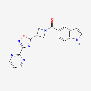 molecular formula C18H14N6O2 B2980920 (1H-indol-5-yl)(3-(3-(pyrimidin-2-yl)-1,2,4-oxadiazol-5-yl)azetidin-1-yl)methanone CAS No. 1327574-58-2