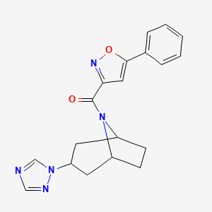 molecular formula C19H19N5O2 B2980928 ((1R,5S)-3-(1H-1,2,4-triazol-1-yl)-8-azabicyclo[3.2.1]octan-8-yl)(5-phenylisoxazol-3-yl)methanone CAS No. 2194908-34-2