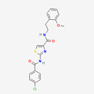 molecular formula C20H18ClN3O3S B2980929 2-(4-chlorobenzamido)-N-(2-methoxyphenethyl)thiazole-4-carboxamide CAS No. 941990-42-7