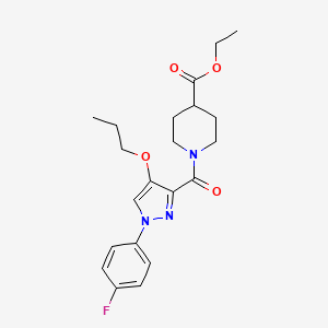 molecular formula C21H26FN3O4 B2980934 ethyl 1-(1-(4-fluorophenyl)-4-propoxy-1H-pyrazole-3-carbonyl)piperidine-4-carboxylate CAS No. 1171494-04-4