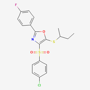 molecular formula C19H17ClFNO3S2 B2980936 5-(Sec-butylthio)-4-((4-chlorophenyl)sulfonyl)-2-(4-fluorophenyl)oxazole CAS No. 850927-40-1