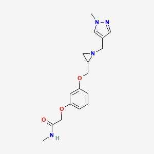 molecular formula C17H22N4O3 B2980954 N-Methyl-2-[3-[[1-[(1-methylpyrazol-4-yl)methyl]aziridin-2-yl]methoxy]phenoxy]acetamide CAS No. 2418676-29-4