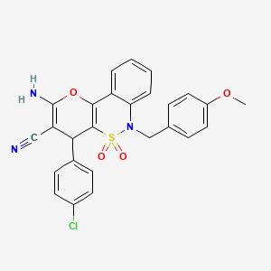 molecular formula C26H20ClN3O4S B2980958 2-Amino-4-(4-chlorophenyl)-6-(4-methoxybenzyl)-4,6-dihydropyrano[3,2-c][2,1]benzothiazine-3-carbonitrile 5,5-dioxide CAS No. 893298-74-3