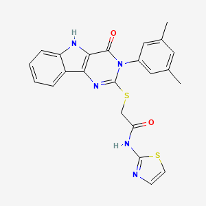 molecular formula C23H19N5O2S2 B2980981 2-((3-(3,5-dimethylphenyl)-4-oxo-4,5-dihydro-3H-pyrimido[5,4-b]indol-2-yl)thio)-N-(thiazol-2-yl)acetamide CAS No. 536705-67-6