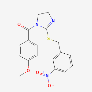 molecular formula C18H17N3O4S B2980989 (4-Methoxyphenyl)-[2-[(3-nitrophenyl)methylsulfanyl]-4,5-dihydroimidazol-1-yl]methanone CAS No. 851808-54-3