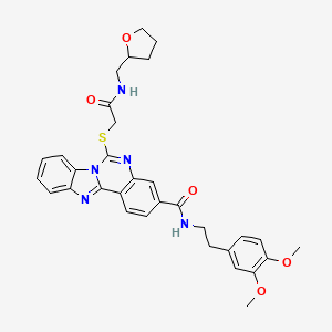 molecular formula C32H33N5O5S B2980993 N-(3,4-dimethoxyphenethyl)-6-((2-oxo-2-(((tetrahydrofuran-2-yl)methyl)amino)ethyl)thio)benzo[4,5]imidazo[1,2-c]quinazoline-3-carboxamide CAS No. 443670-93-7