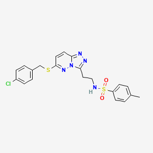 molecular formula C21H20ClN5O2S2 B2981008 N-(2-(6-((4-chlorobenzyl)thio)-[1,2,4]triazolo[4,3-b]pyridazin-3-yl)ethyl)-4-methylbenzenesulfonamide CAS No. 872998-23-7