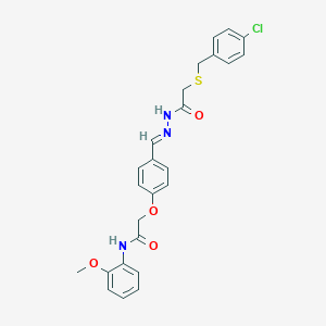 molecular formula C25H24ClN3O4S B298102 2-[4-(2-{[(4-chlorobenzyl)sulfanyl]acetyl}carbohydrazonoyl)phenoxy]-N-(2-methoxyphenyl)acetamide 