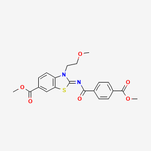 molecular formula C21H20N2O6S B2981028 (Z)-methyl 2-((4-(methoxycarbonyl)benzoyl)imino)-3-(2-methoxyethyl)-2,3-dihydrobenzo[d]thiazole-6-carboxylate CAS No. 864975-35-9