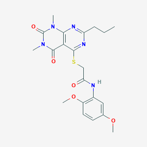 molecular formula C21H25N5O5S B2981031 N-(2,5-dimethoxyphenyl)-2-((6,8-dimethyl-5,7-dioxo-2-propyl-5,6,7,8-tetrahydropyrimido[4,5-d]pyrimidin-4-yl)thio)acetamide CAS No. 852171-30-3