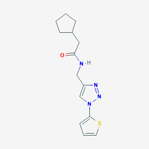 molecular formula C14H18N4OS B2981034 2-cyclopentyl-N-{[1-(thiophen-2-yl)-1H-1,2,3-triazol-4-yl]methyl}acetamide CAS No. 2034518-54-0