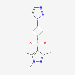 molecular formula C11H16N6O2S B2981035 1-(1-((1,3,5-三甲基-1H-吡唑-4-基)磺酰基)氮杂环丁烷-3-基)-1H-1,2,3-三唑 CAS No. 2199088-37-2